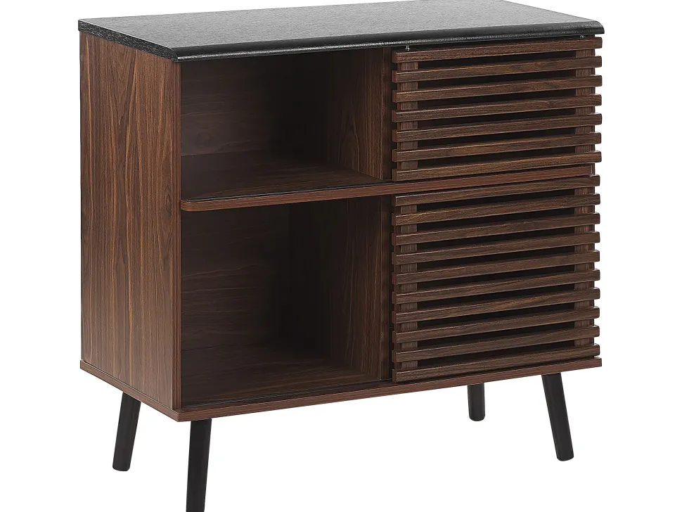 Sideboard Dunkler Holzfarbton Verschiebbare Turen Perth