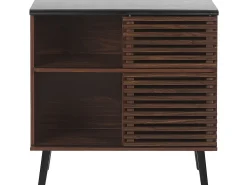 Sideboard Dunkler Holzfarbton Verschiebbare Turen Perth