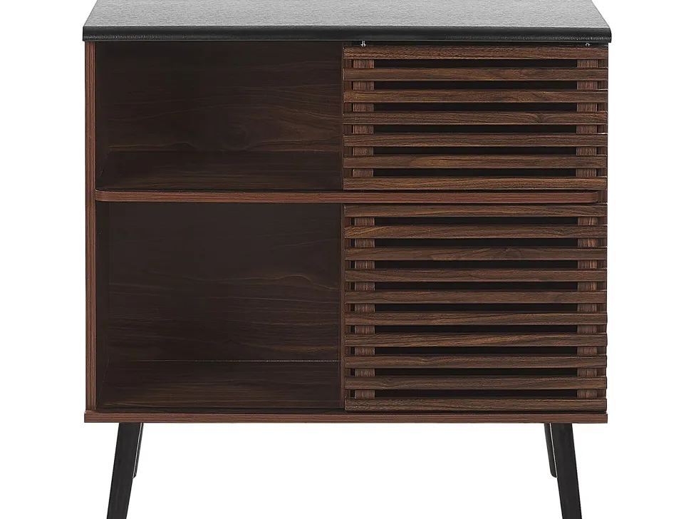 Sideboard Dunkler Holzfarbton Verschiebbare Turen Perth