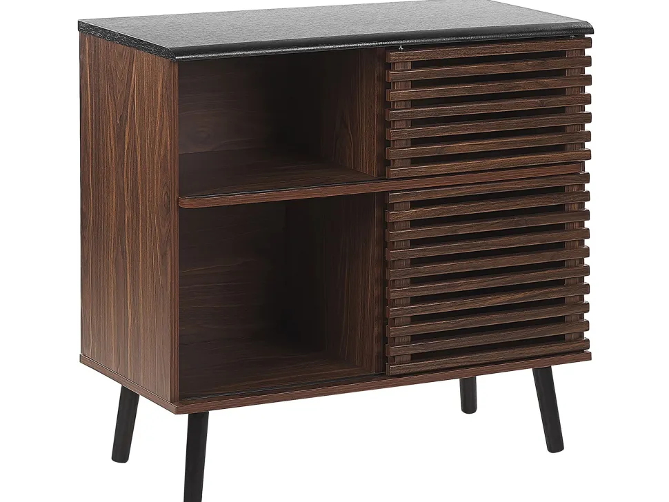 Sideboard Dunkler Holzfarbton Verschiebbare Turen Perth