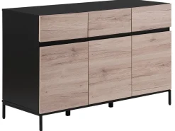 Sideboard Heller Holzfarbton / Schwarz 3 Schranke 3 Schubladen Sydney