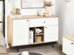 Sideboard Heller Holzfarbton / Weis 2 Schranke Schublade Itaca