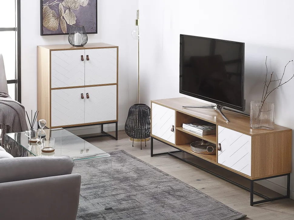 Sideboard Heller Holzfarbton / Weis 2 Schranke Nueva