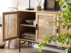Sideboard Heller Holzfarbton 3 Rattan-Turen Pasco