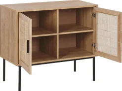 Sideboard Heller Holzfarbton 2 Rattan-Turen Pasco