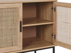 Sideboard Heller Holzfarbton 2 Rattan-Turen Pasco