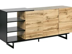 Sideboard Heller Holzfarbton / Schwarz 3 Schubladen 2 Turen Fiora