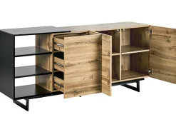 Sideboard Heller Holzfarbton / Schwarz 3 Schubladen 2 Turen Fiora