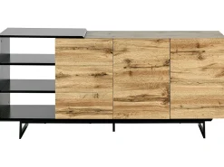 Sideboard Heller Holzfarbton / Schwarz 3 Schubladen 2 Turen Fiora