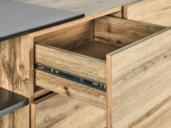 Sideboard Heller Holzfarbton / Schwarz 3 Schubladen 2 Turen Fiora
