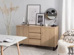 Sideboard Heller Holzfarbton 3 Schubladen 2 Schranke Elda