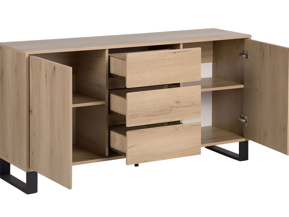 Sideboard Heller Holzfarbton 3 Schubladen 2 Schranke Elda