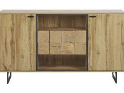 Sideboard Heller Holzfarbton / Schwarz 2 Schubladen 2 Schranke Boiso