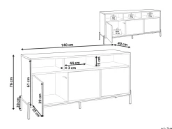 Sideboard Helles Holz Und Grau Mit 3 Turen Moines