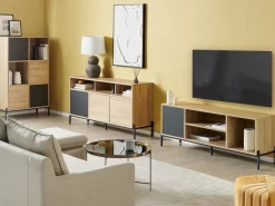 Sideboard Helles Holz Und Grau Mit 3 Turen Moines