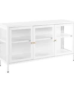 Sideboard Metall Mit Glas Weis 3 Turen Newport