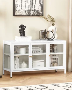 Sideboard Metall Mit Glas Weis 3 Turen Newport