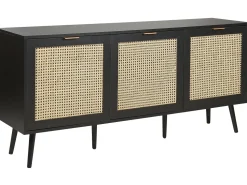 Sideboard Rattan Schwarz / Beige 3 Turen 150 X 40 X 71 Cm Opoco