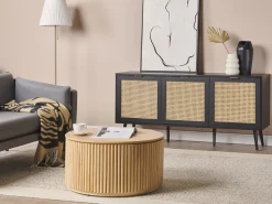 Sideboard Rattan Schwarz / Beige 3 Turen 150 X 40 X 71 Cm Opoco