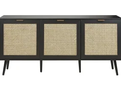 Sideboard Rattan Schwarz / Beige 3 Turen 150 X 40 X 71 Cm Opoco