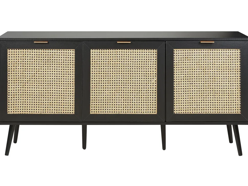 Sideboard Rattan Schwarz / Beige 3 Turen 150 X 40 X 71 Cm Opoco