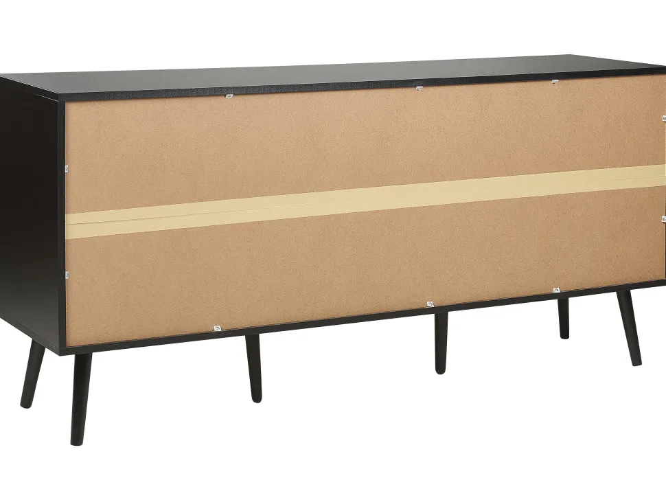 Sideboard Rattan Schwarz / Beige 3 Turen 150 X 40 X 71 Cm Opoco
