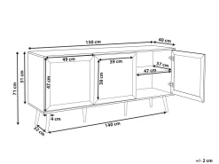 Sideboard Rattan Schwarz / Beige 3 Turen 150 X 40 X 71 Cm Opoco