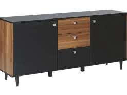 Sideboard Schwarz / Dunkler Holzfarbton 3 Schubladen 2 Schranke Kuro