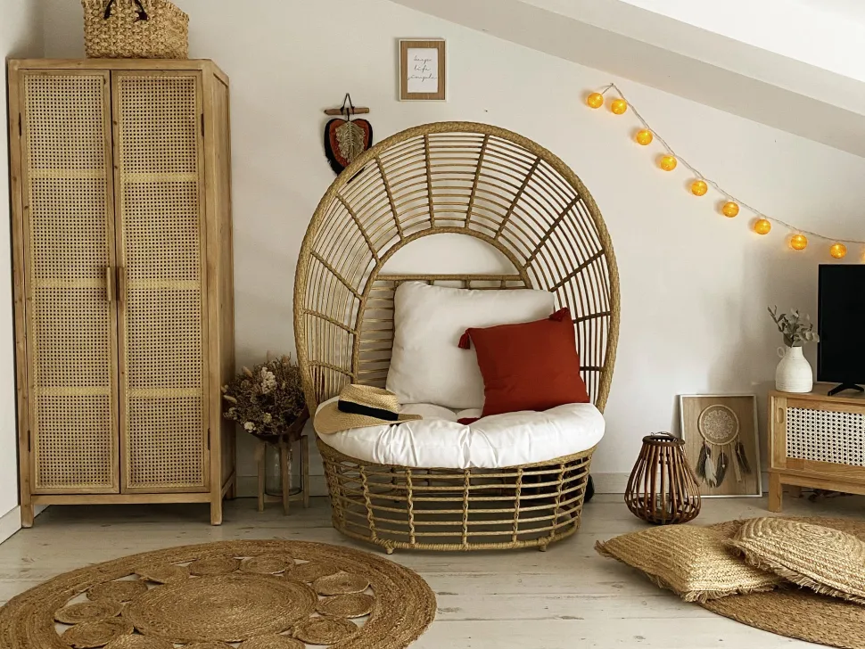 Sonneninsel Rattan Naturlich Kissen Weis Lido