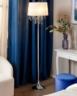 Stehlampe Weilampada Da Pavimento Metallo Argento 147 Cm Nuons Kristall-Optik 170 Cm Trommelform Evans