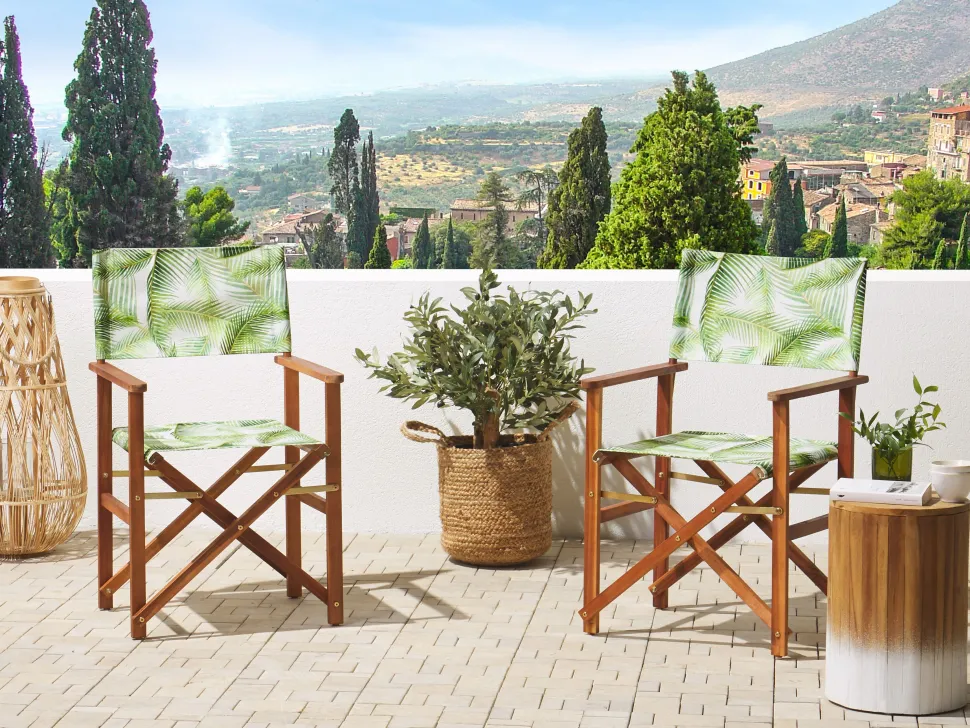 Stoffbezug 2Er Set Fur Gartenstuhl Cine Palmenmotiv Weis / Hellgrun
