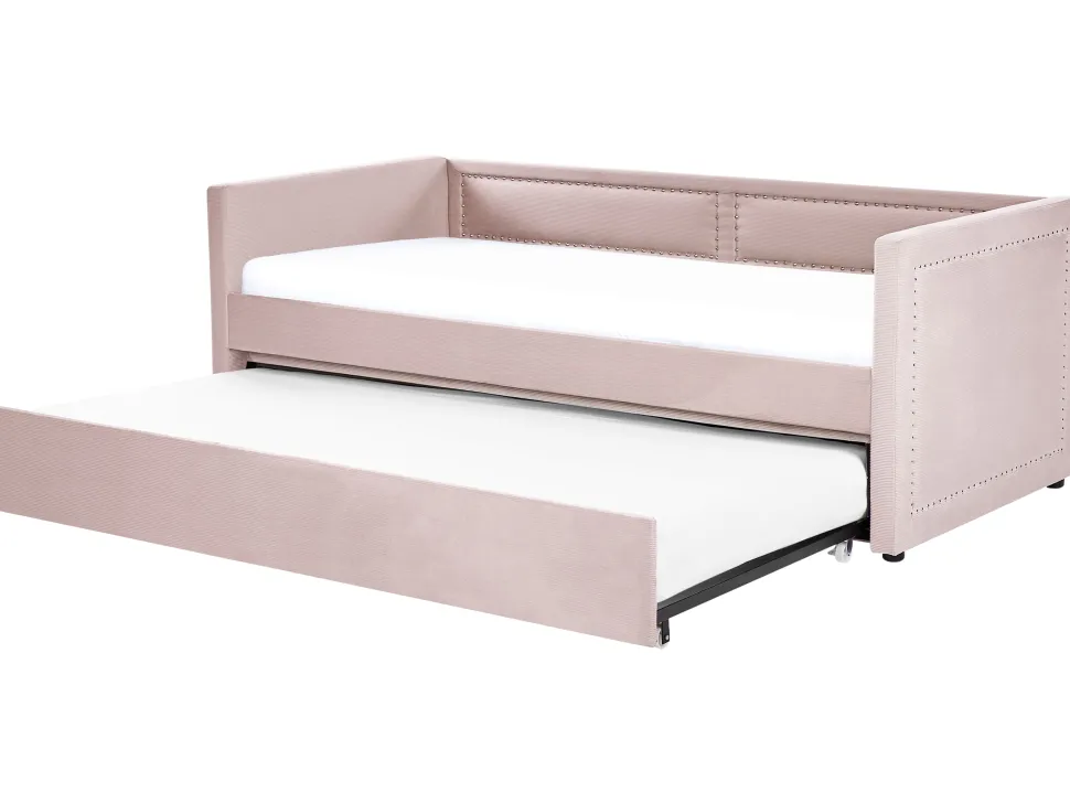 Tagesbett Ausziehbar Cord Pastellrosa Lattenrost 90 X 200 Cm Mimizan