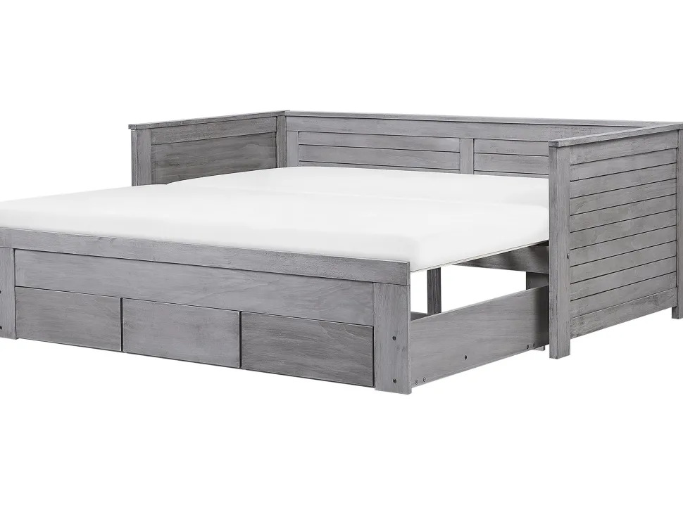 Tagesbett Ausziehbar Holz Grau Lattenrost 90 X 200 Cm Cahors