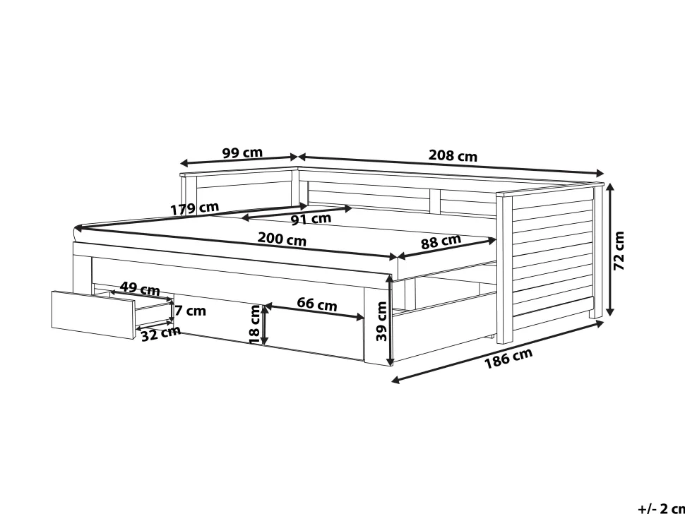 Tagesbett Ausziehbar Holz Grau Lattenrost 90 X 200 Cm Cahors