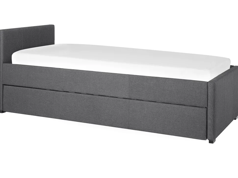 Tagesbett Ausziehbar Polsterbezug Dunkelgrau Leinenoptik Lattenrost 80 X 200 Cm Marmande
