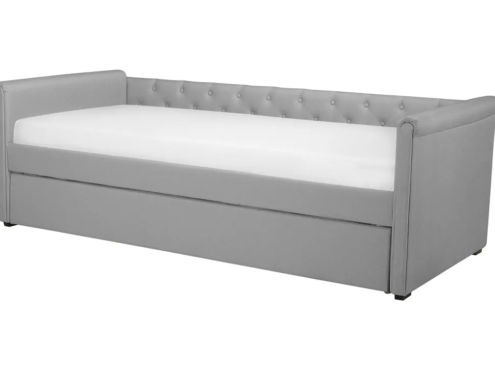 Tagesbett Ausziehbar Polsterbezug Hellgrau Leinenoptik Lattenrost 90 X 200 Cm Libourne