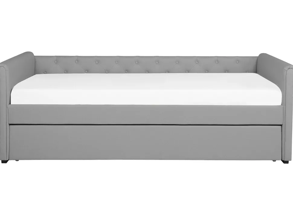 Tagesbett Ausziehbar Polsterbezug Hellgrau Leinenoptik Lattenrost 90 X 200 Cm Libourne