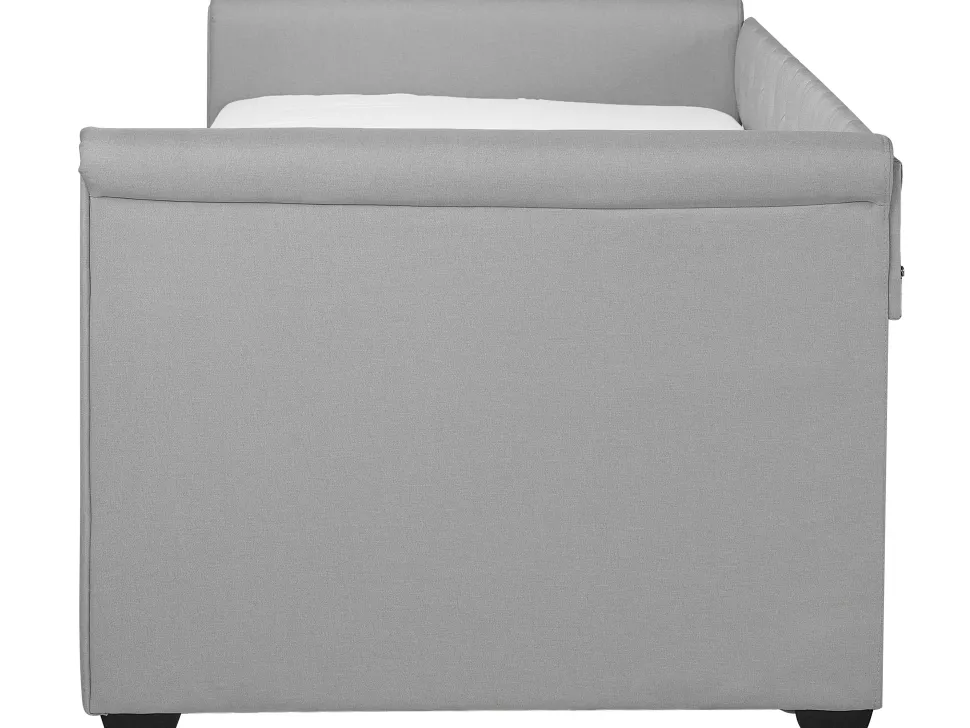 Tagesbett Ausziehbar Polsterbezug Hellgrau Leinenoptik Lattenrost 90 X 200 Cm Libourne