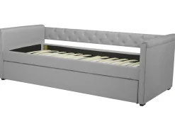 Tagesbett Ausziehbar Polsterbezug Hellgrau Leinenoptik Lattenrost 90 X 200 Cm Libourne