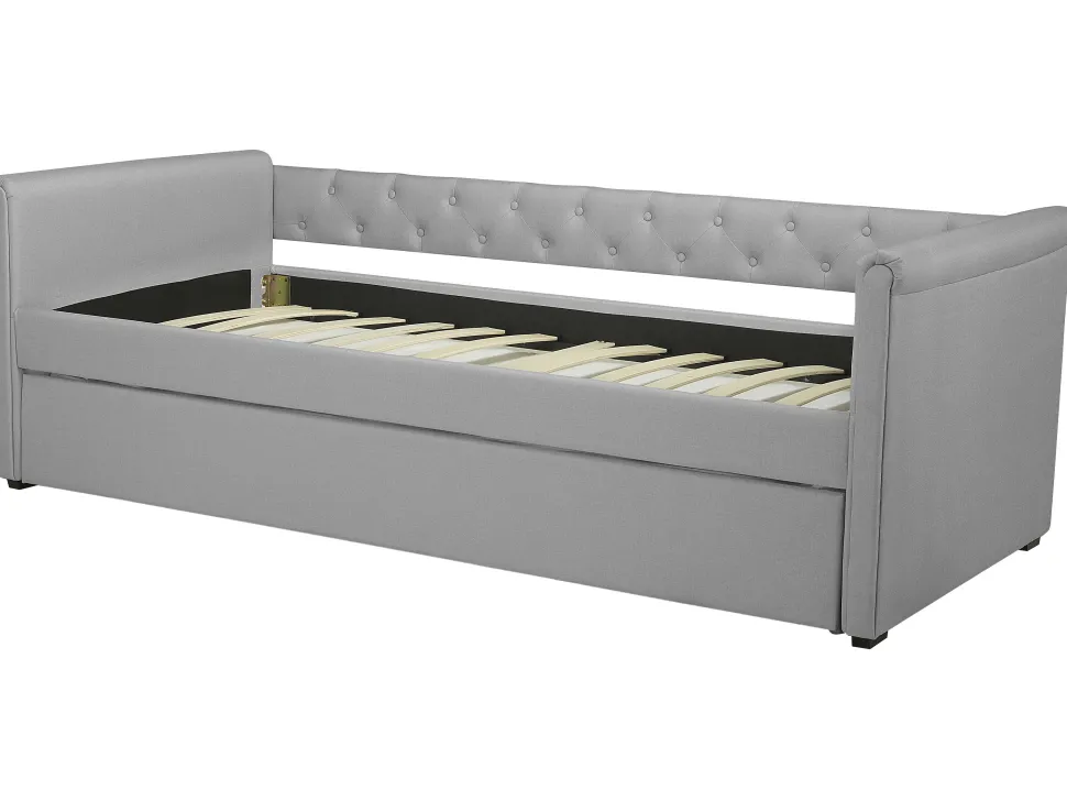 Tagesbett Ausziehbar Polsterbezug Hellgrau Leinenoptik Lattenrost 90 X 200 Cm Libourne