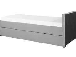 Tagesbett Ausziehbar Polsterbezug Hellgrau Leinenoptik Lattenrost 80 X 200 Cm Marmande