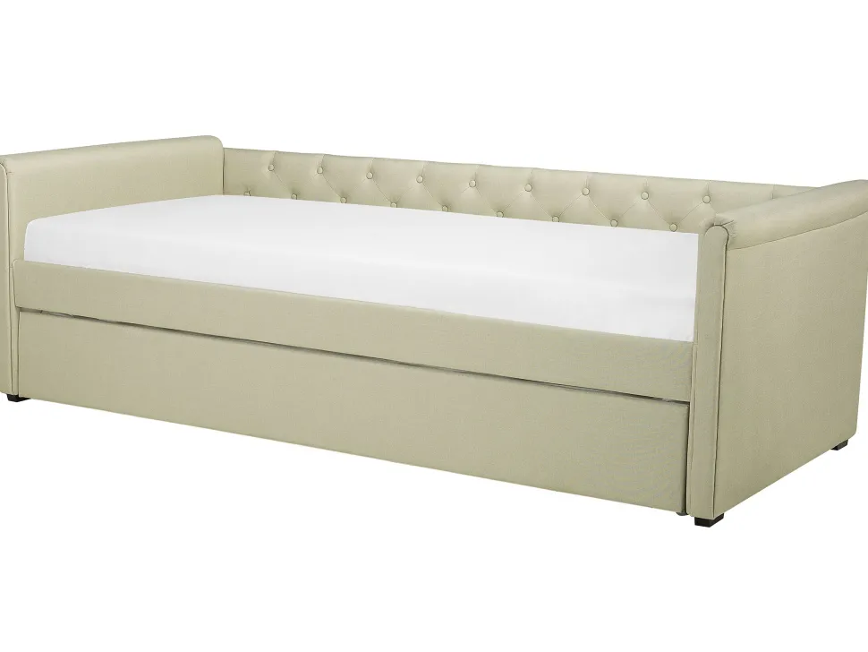 Tagesbett Ausziehbar Polsterbezug Beige Leinenoptik Lattenrost 80 X 200 Cm Libourne