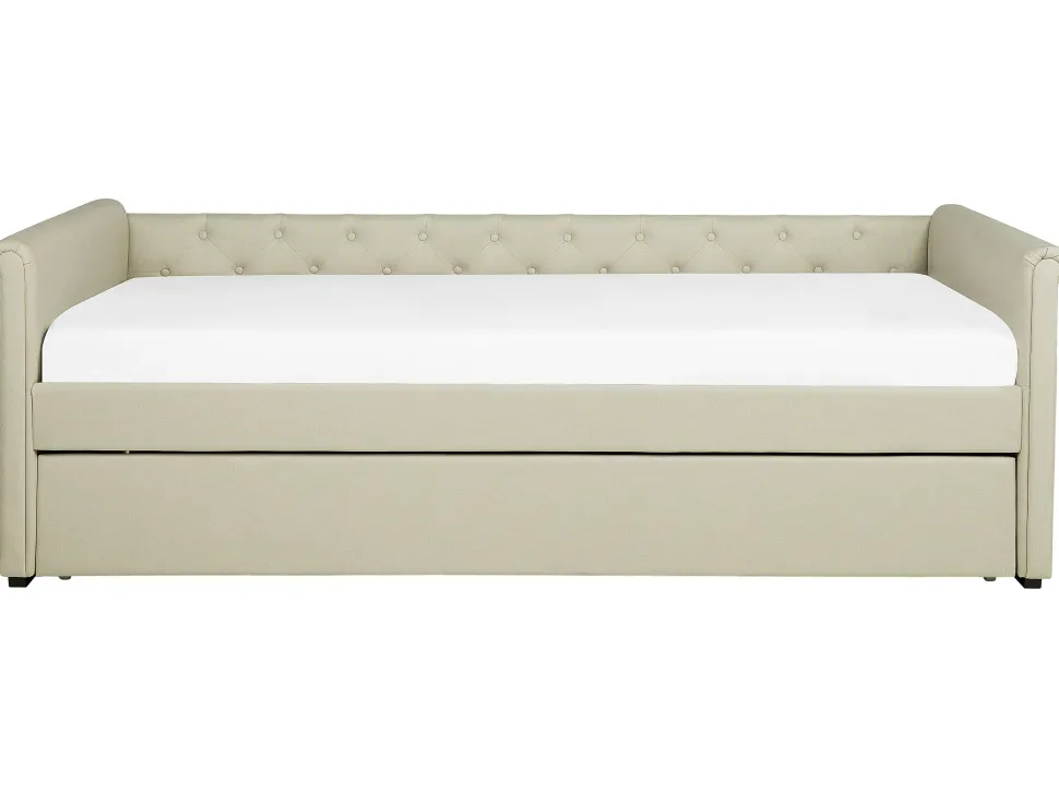 Tagesbett Ausziehbar Polsterbezug Beige Leinenoptik Lattenrost 80 X 200 Cm Libourne