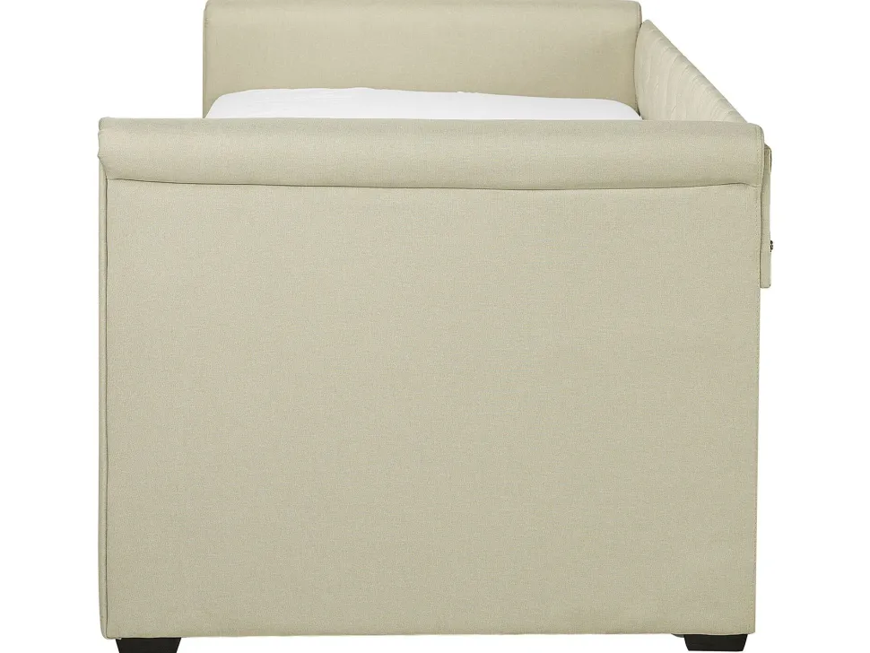 Tagesbett Ausziehbar Polsterbezug Beige Leinenoptik Lattenrost 80 X 200 Cm Libourne