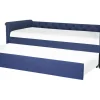 Tagesbett Ausziehbar Polsterbezug Marineblau Leinenoptik Lattenrost 90 X 200 Cm Libourne
