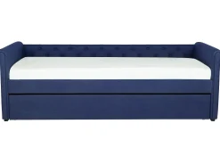 Tagesbett Ausziehbar Polsterbezug Marineblau Leinenoptik Lattenrost 90 X 200 Cm Libourne