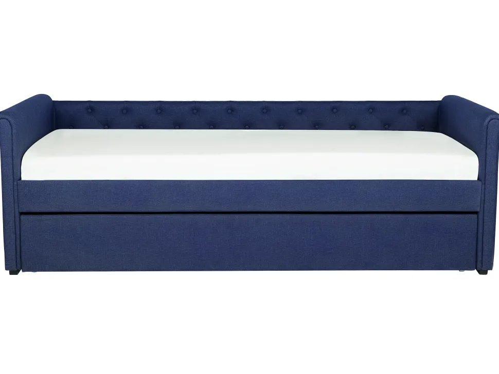 Tagesbett Ausziehbar Polsterbezug Marineblau Leinenoptik Lattenrost 90 X 200 Cm Libourne