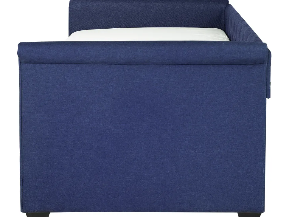 Tagesbett Ausziehbar Polsterbezug Marineblau Leinenoptik Lattenrost 90 X 200 Cm Libourne