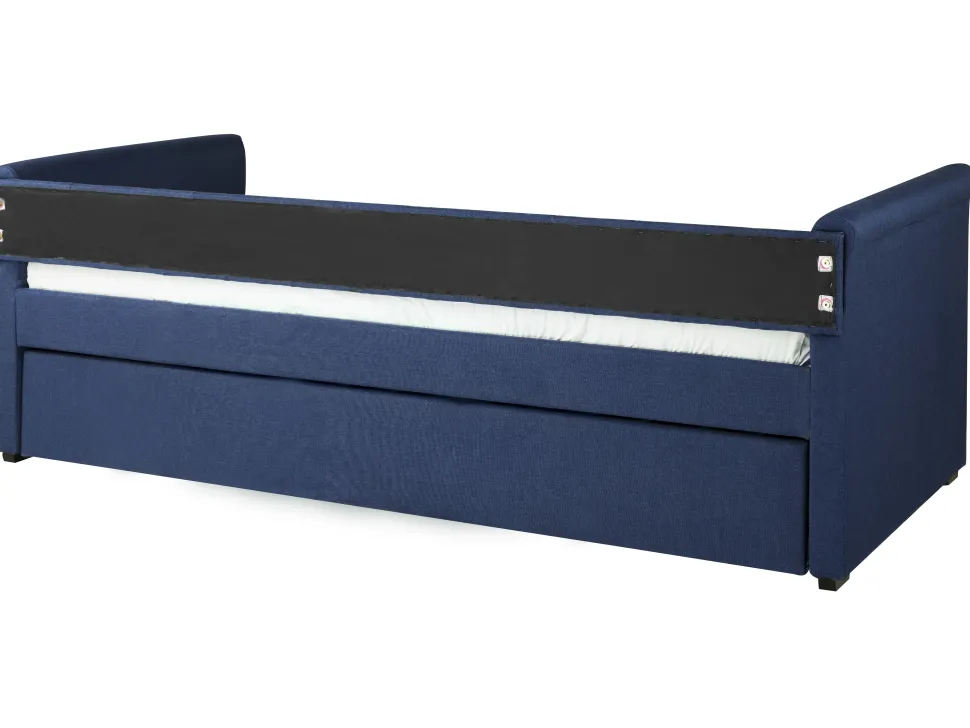 Tagesbett Ausziehbar Polsterbezug Marineblau Leinenoptik Lattenrost 90 X 200 Cm Libourne