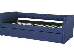 Tagesbett Ausziehbar Polsterbezug Marineblau Leinenoptik Lattenrost 90 X 200 Cm Libourne